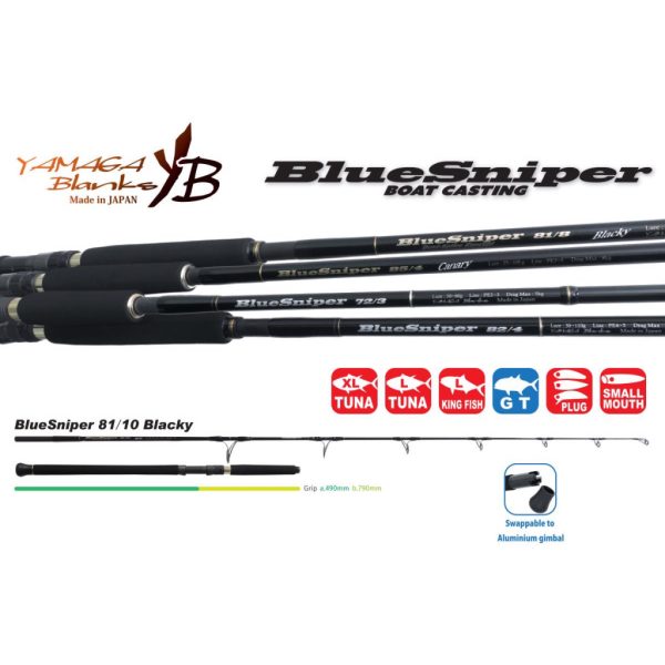 Yamaga Blanks Blue Sniper 81/10 Blacky Tuna 2,48m 50-130gr Canna da spinning in 2 pezzi